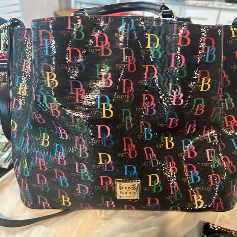 Dooney & Bourke Black Tote with Colorful Logo